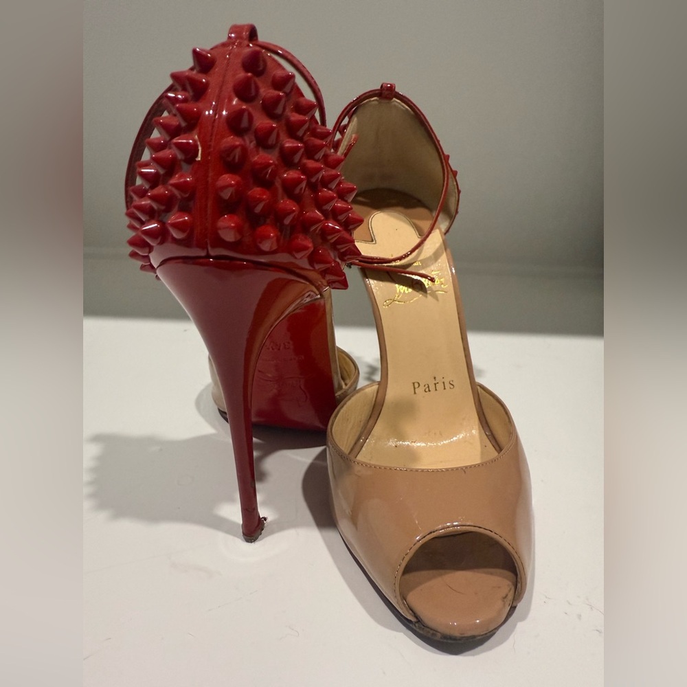 Christian Louboutin Spike Accents Patent Leather D'Orsay Pumps - Size 34 1/2